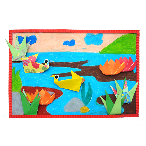 [종이접기 &amp; 색칠공부] 연꽃이 피어있는 호숫가  - 10개묶음-칭찬나라큰나라