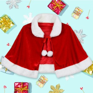 크리스마스 산타 카라 망토 아동용 청소년용 극세사 패브릭 산타코스튬 산타옷-칭찬나라큰나라