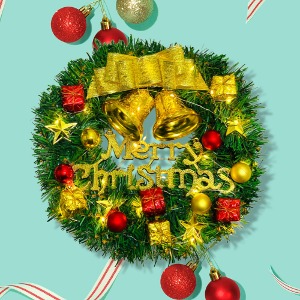 크리스마스 리스30cm + 조명 + 후크(고리) 세트 골드리본 선물상자 전구가랜드포함 JB-칭찬나라큰나라