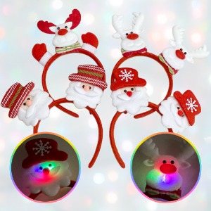 크리스마스 LED 깜빡이 헤어밴드 4종세트 산타 루돌프 머리띠 순록-칭찬나라큰나라